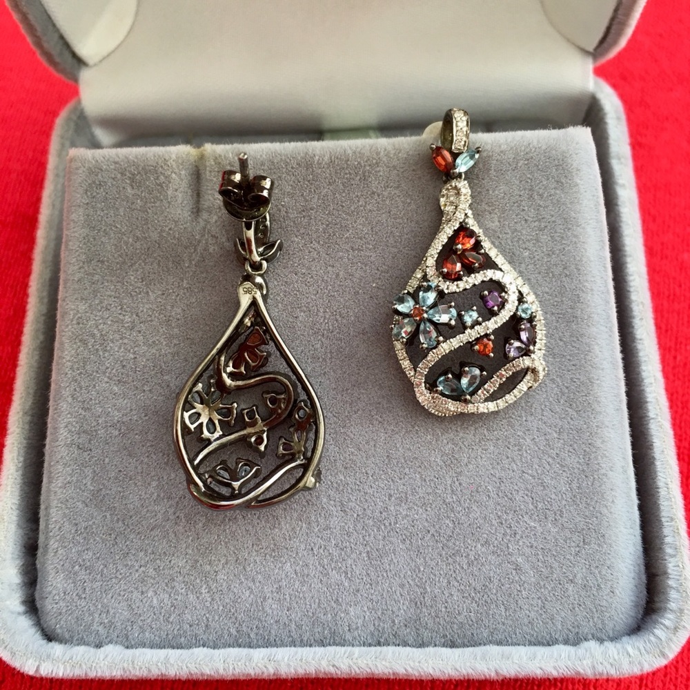 14K Black gold with diamonds & gemstones earrings